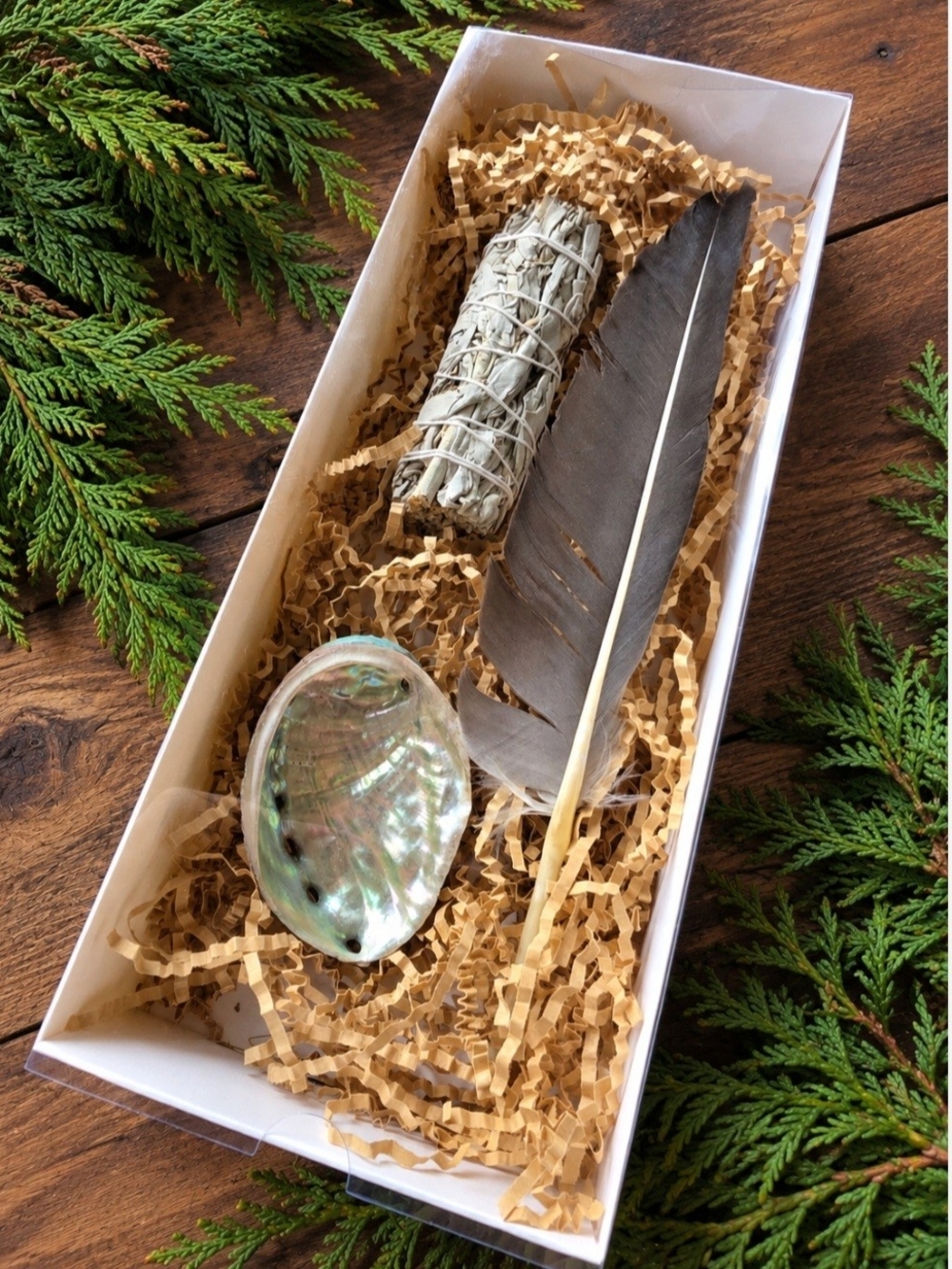 Smudging Kit with Surprise Shell, Sage Bundle, and Feather